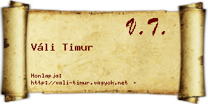 Váli Timur névjegykártya